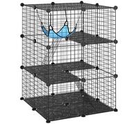 PawHut Indoor Cat Cage DIY Customizable 3-Tier Indoor Cat Enclosure with 3 Doors and Hammock 105 cm Black