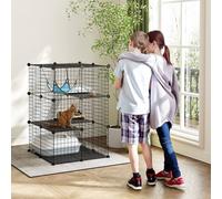 Pawhut Indoor Cat Cage With Diy Customizable Design 105 Cm Black Black