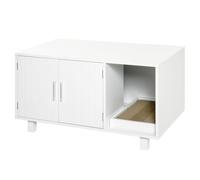PawHut Indoor Feline Cat Box Furniture Kitty Table w/ Scratch & Magnetic Doors