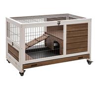 PawHut Indoor Rabbit Cages Guinea Pig Hutch Openable Roof Wheels Brown