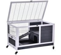 PawHut Indoor Rabbit Cages Guinea Pig Hutch Openable Roof Wheels White | Indoor Enclosed Run, No-Leak Tray