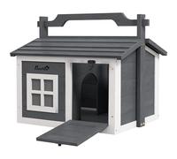 PawHut Indoor Rabbit Hutch Portable Wooden 2 Rooms Top Handle Grey