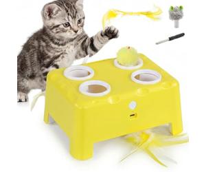 PawHut Interactive Cat Toys for Indoor Kittens & Adult Cats, Rechargeable Automatic Mouse & Feather Teaser Toy, 3 in 1 Play Modes with Smart Rest, Type-C Charging