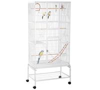 PawHut Large 3-Tier Bird Cage Aviary with Stand, Wheels, Toys, Ladders & Shelf - White