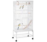 PawHut Large Bird Cage Budgie Cage 3 Tier Aviary with Stand Wheels, Toys, Ladders, Shelf for Canaries, Finches, Cockatiels, Parakeets - White