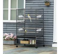 Pawhut Large Bird Cage Budgie Cage For Finch Canaries Parakeet With Rolling Stand In Grey Grey