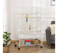 Pawhut Large Bird Cage Budgie Cage For Finch Canaries Parakeet With Rolling Stand In White White