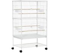PawHut Large Bird Cage Budgie Cage for Finch Canaries Parakeet with Rolling Stand, Slide-out Tray, Storage Shelf, Food Containers, Dark Grey White