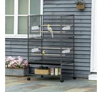 Pawhut Large Bird Cage Budgie Cage For Finch Canaries Parrot With Stand Grey