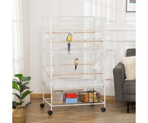 Pawhut Large Bird Cage Budgie Cage For Finch Canaries Parrot With Stand White