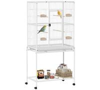 PawHut Large Bird Cage Budgie Cage with Stand, 81 x 48 x 162.5 cm, White | Storage Shelf, Wood Perch, for Parrot Canary Parakeet