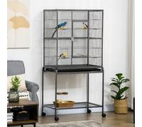 PawHut Large Bird Cage Budgie Cage with Stand, Storage Shelf, Wood Perch for Par