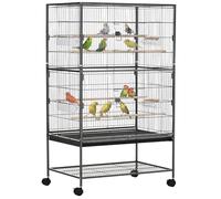 PawHut Large Bird Cage with Rolling Stand for Finch Canaries, Dark Grey