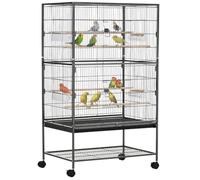 Pawhut Large Bird Cage Budgie Cage For Finch Canaries Parakeet With Rolling Stand In Grey Grey