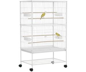 PawHut Large Bird Cage with Rolling Stand for Finch Canaries, White