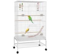 PawHut Large Bird Cage with Stand for Parakeets 79 x 49 x 133 cm White | Budgie Cage, Toys, Wheels, Accessories, Storage Shelf, for Canaries, Finches, Lovebirds