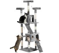 PawHut Large Cat Tree, 173 cm Cat Tower with 10 Scratching Posts, 3 Perches, 2 Condos, 1 Ramp, Kitty Climbing Tower, Activity Centre House for Indoor Kittens, Grey