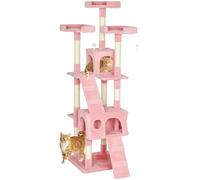 PawHut Large Cat Tree, 173 cm Cat Tower with 10 Scratching Posts, 3 Perches, 2 Condos, 1 Ramp, Kitty Climbing Tower, Activity Centre House for Indoor Kittens, Pink