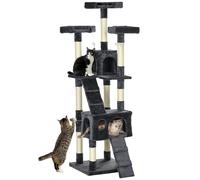 PawHut Large Cat Tree, 173 cm Cat Tower with 10 Scratching Posts, 3 Perches, 2 Condos, 1 Ramp, Kitty Climbing Tower, Activity Centre House for Indoor Kittens, Dark Grey