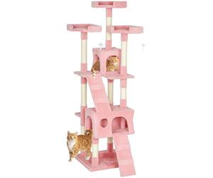 PawHut Large Cat Tree, 173 cm Cat Tower with 10 Scratching Posts, 3 Perches, 2 Condos, 1 Ramp, Kitty Climbing Tower, Activity Centre House for Indoor Kittens, Pink