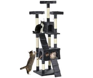 PawHut Large Cat Tree 173 cm Cat Tower with 10 Scratching Posts Dark Grey | 3 Perches, 2 Condos, 1 Ramp, Kitty Climbing Tower, Activity Centre House for Indoor Kittens