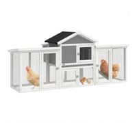 PawHut Large Chicken Coop with Nesting Box 204 x 85 x 93cm Grey | Wooden Outdoor Chicken Cage Poultry Hen House, Runs, Removable Tray, Ramp, Roosting Bar