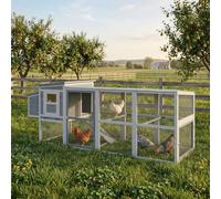 PawHut Large Chicken Coop, Wooden Hen House with Covered Run, Nesting Box, Pull-Out Tray, Opening Asphalt Roof, Rabbit Hutch with Roosting Bars and Ramp for 3-4 Hens, 264 x 82 x 89 cm