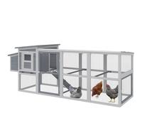 Pawhut Large Chicken Coop, Wooden Hen House With Covered Run In Grey Grey