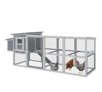 PawHut Large Chicken Coop, Wooden Hen House with Covered Run, Nesting Box, Pull-Out Tray, Opening Asphalt Roof, Rabbit Hutch with Roosting Bars and Ramp for 3-4 Hens, 264 x 82 x 89 cm