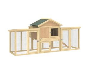 PawHut Large Chicken Coop, Wooden Outdoor Chicken Cage Poultry Hen House with Nesting Box, Runs, Removable Tray, Ramp, Roosting Bar, 204 x 85 x 93cm, Natural Wood