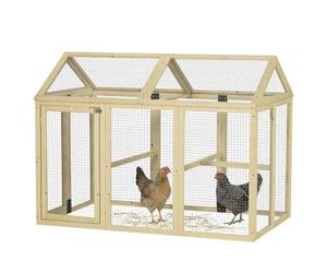 PawHut Large Chicken Run, Wooden Chicken Coop, Pet Playpen w/Combinable Design - Natural Wood Finish