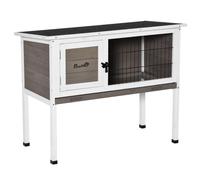 Pawhut Large Elevated Indoor Outdoor Wooden Guinea Pig Hutch w/ Asphalt Roof, Tray