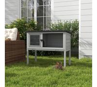 Pawhut Large Elevated Indoor Outdoor Wooden Rabbit Hutch W/ Asphalt Roof, Tray In Grey Grey