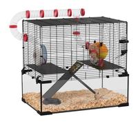 PawHut Large Hamster Cage Gerbil Cage with Deep Glass Bottom 60 x 40 x 57cm | Tunnels, Non-Slip Ramps, Exercise Wheels, Water Bottle, Dish
