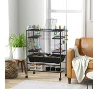 PawHut Large Hamster Cage, Rat Cage w/ Wheels, Tubes, Storage Shelf, Ramps