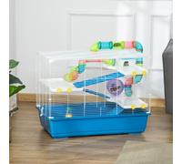 PawHut Large Hamster Cage w/ Water Bottle, Exercise Wheel, Ramps - Blue