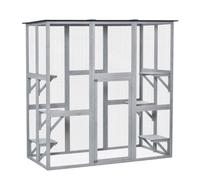 PawHut Large Outdoor Cat House, Walk-in Cat Enclosure, Wooden Catio with 6 Jumping Platforms, Waterproof Asphalt Roof Light Grey