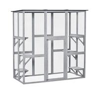 PawHut Wooden Cat House with Platforms, Cat Cage for Multiple Kittens