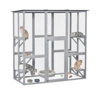 PawHut Large Outdoor Cat House Walk-in Catio 6 Jumping Platforms | Wooden, Waterproof Asphalt Roof