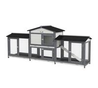 PawHut Large Rabbit Hutch Outdoor, 2-Tier Guinea Pig Hutch, Wooden Bunny Run, Small Animal House with Double Side Run Boxes, No-leak Plastic Tray, Ramp, 230 x 53 x 93.5cm, Light Grey Light Grey