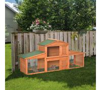 PawHut Large Rabbit Hutch Outdoor, Guinea Pig Hutch, Wooden Small Animal House, with Rabbit Run, 215 x 63 x 97 cm Yellow