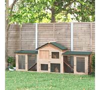 PawHut Large Rabbit Hutch Outdoor Wooden Guinea Pig Hutch with Run, 2 Storey Bunny House 210 x 45.5 x 84.5 cm