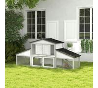 PawHut Large Rabbit Hutch with Run, Tray, Ramp, Wooden Guinea Pig House, Grey