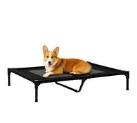 PawHut Large Raised Dog Bed Outdoor Indoor Mesh Pet Cot Metal Frame Black | Cat Elevated Lifted Cooling Portable Camping Basket
