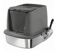 PawHut Large Stainless Steel Litter Box, Enclosed Metal Cat Litter Tray with Scoop, Deodoriser Bag, Front-Entry and Top-Exit
