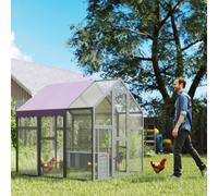 PawHut Chicken Run, Large Wooden Walk In Chicken Coop with Waterproof Cover, Split Door, 2 Nesting Boxes, 2 Roosting Bars, Poultry Hen Cage for 6-8 Chickens, Ducks, Geese, Rabbits, 1.7 x 1.8 x 1.8 m