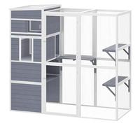 Pawhut Wooden Catio With Spacious Resting Rooms, 3 Platforms, Window, Grey, Grey