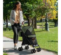 PawHut Lightweight Foldable Dog Stroller for Mini Dogs, Dark Green