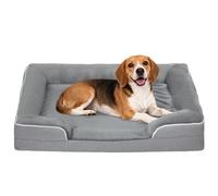 PawHut Dog Sofa Bed, Washable Soft Plush Pet Bed with Removable Flannel Cover and Non-Slip Bottom, Anti-Anxiety for Cats, Small and Medium Dogs, 91.5 x 68.5 x 16.5 cm, Grey