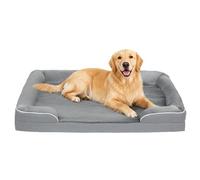 PawHut Memory Foam Dog Bed Sofa, Washable Orthopedic Dog Bed Couch with Removable Flannel Cover, 3-Sided Pet Pillow with U-Shape Bolster, Non-Slip Bottom, Grey, 112 x 80 x 16.5 cm